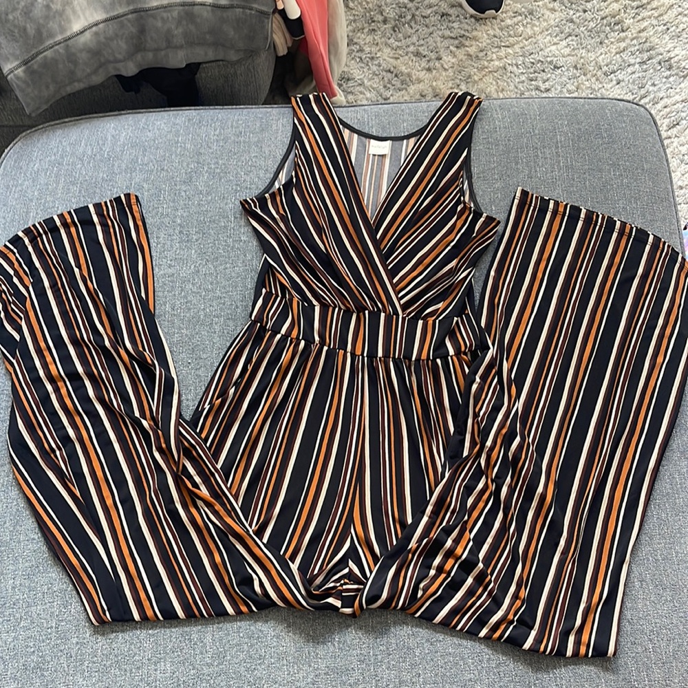 Kaileigh Black and Orange Striped Jumpsuit